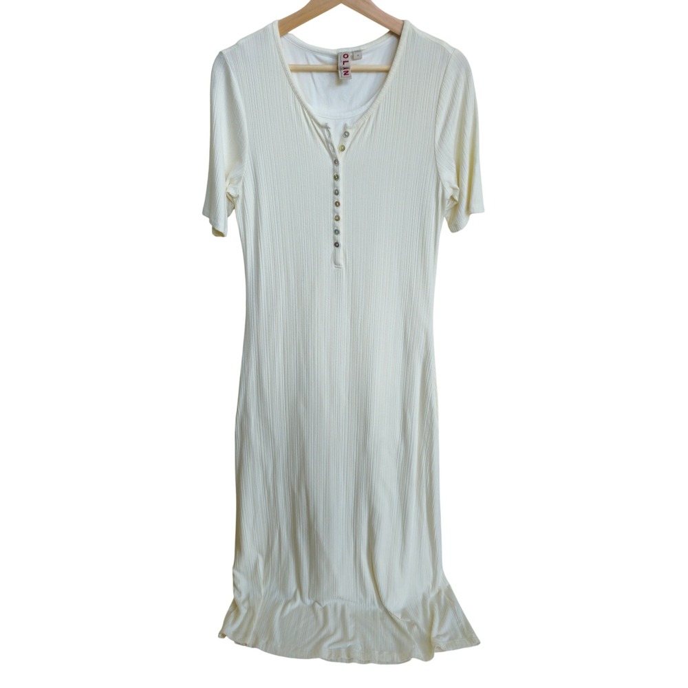Dolan Anthropologie Cream Ribbed Henley Maxi w Lining Sz M Travel Beach LWD NWOT